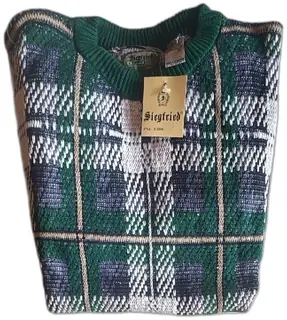 Siegfried Mens Vintage Sweater 100 Percent Cotton Green Blue Plaid Size S New Tags