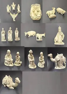 1962 Handcrafted Ceramic Nativity Scene Set 19 Piece PJR Signed Vintage Cream